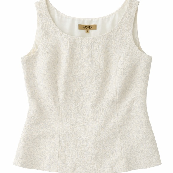 Kasper 3PC Ivory Jacquard Skirt Suit Beaded Jacket Shell Women Sz 8 - Picture 3 of 8